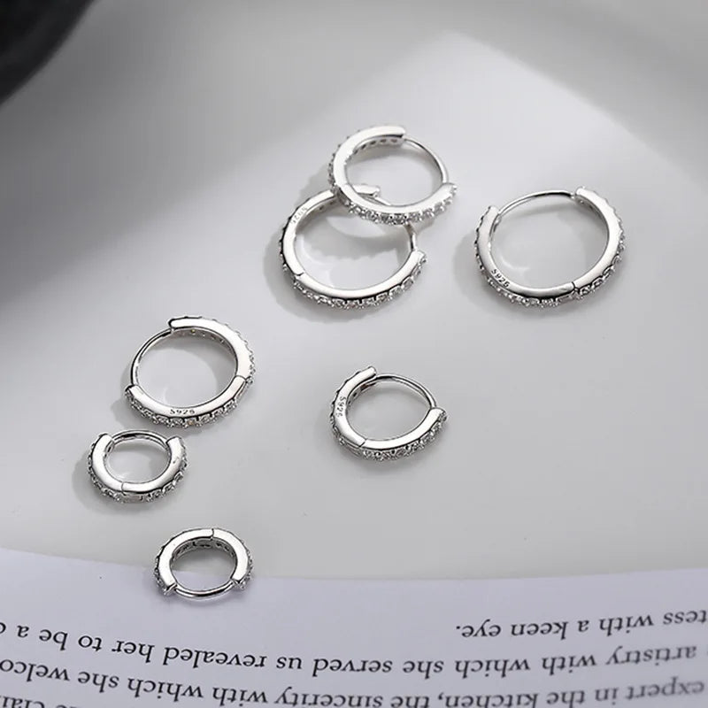 Boucles d'oreilles créoles rondes minimalistes en argent véritable pour femmes - Boucles d'oreilles créoles unisexes punk rock 