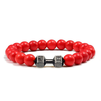 Natural Volcanic Stone Bracelet – Black &amp; White Beads with Dumbbell Charm (Unisex)