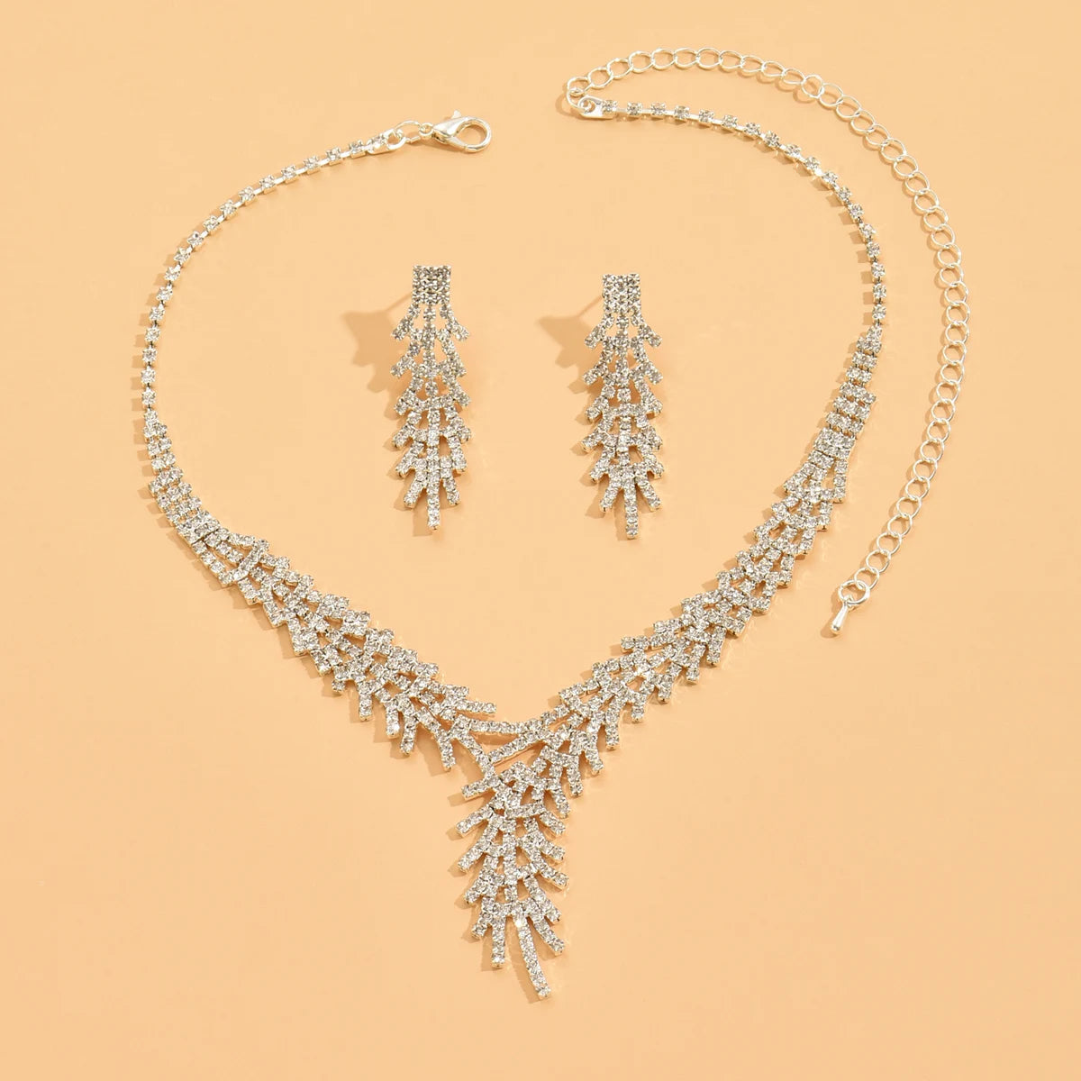 Trendy Claw Chain Blad Sieradenset – Ketting en Oorbellen voor Vrouwen