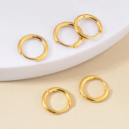 4 Pairs Stainless Steel Round Hoop Earrings Set – Gold Colored Hoops for Women and Men