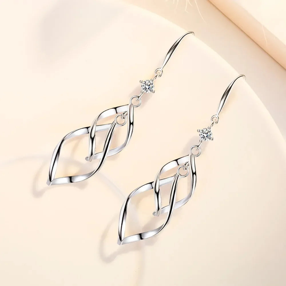 Boucles d'oreilles à franges longues exagérées creuses en cristal de zircon de haute qualité pour femmes en argent