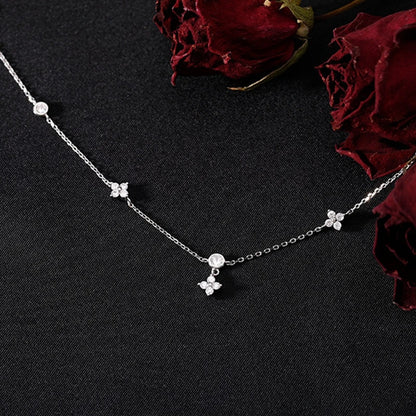 Silver Four-petal Flower Zircon Necklace for Women