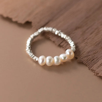 Bague ajustable en argent véritable avec perles pour femme – Bijoux fins classiques et accessoire minimaliste