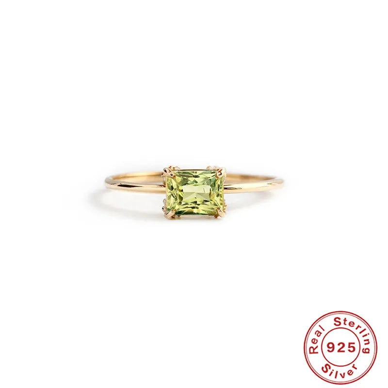 Bagues carrées argentées en cristal vert ou jaune pour femmes et filles – Bague de déclaration de mariage