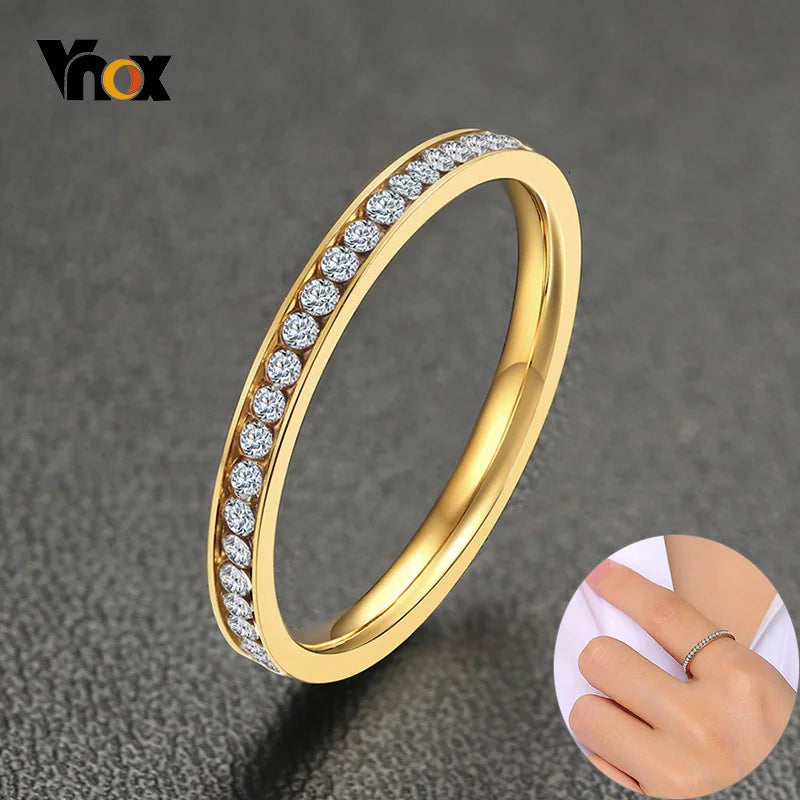 ✨ Vnox 2mm Gold-Colored Stainless Steel Ring with Bling Zircon – Elegant and Trendy 💎