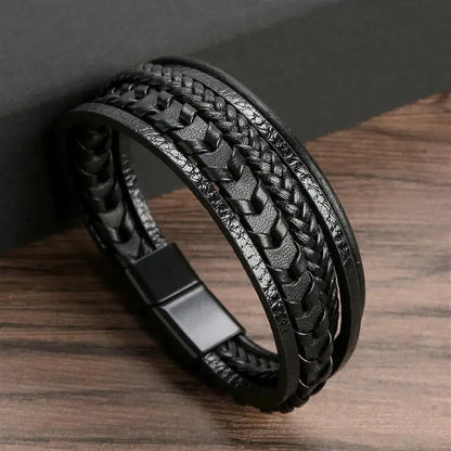 Klassiek Leren Armband voor Mannen – Handgeweven Multi-layer Design