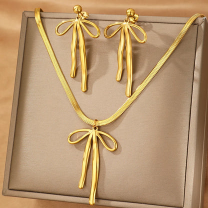 Jewelry Set – Light Luxury Bow Pendant and Snake Chain Earrings and Necklace