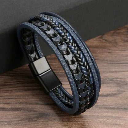 Klassiek Leren Armband voor Mannen – Handgeweven Multi-layer Design