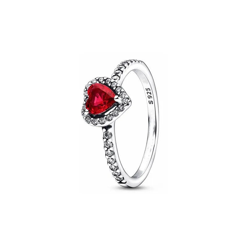 Bague en argent avec cœur rouge – Bague de mariage originale en forme de cœur avec cristal pour femme, accessoires de bijoux de luxe