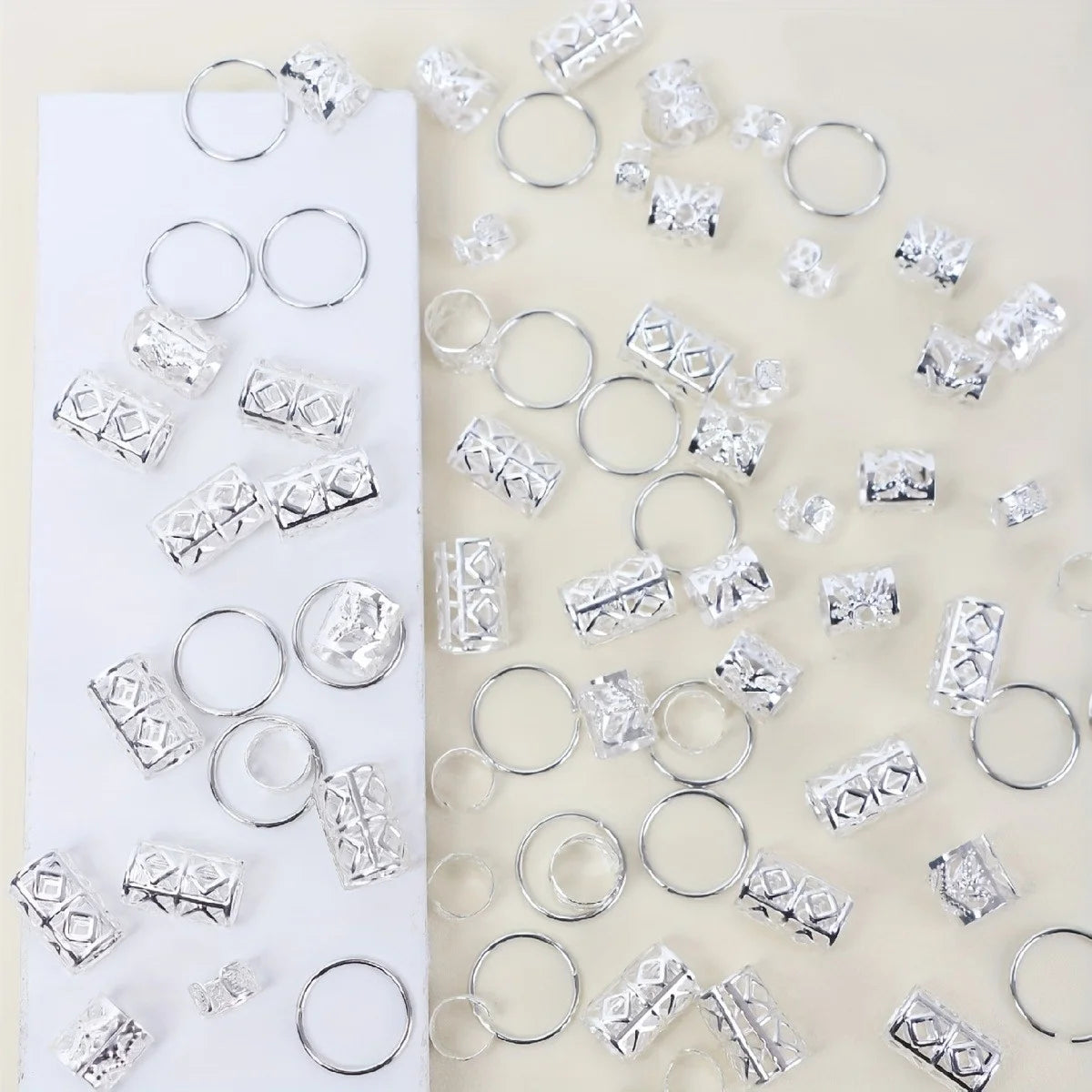 Set of 80 Hollow Hair Rings – Metal Hair Cuffs for Braids, Dreadlocks and Hair Styling