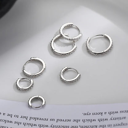 Boucles d'oreilles créoles rondes minimalistes en argent véritable pour femmes - Boucles d'oreilles créoles unisexes punk rock 